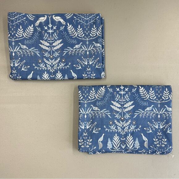 2 Pottery Barn Pillow Sham Euro IDS Elliot Blue White Floral Birds NEW - Picture 1 of 7